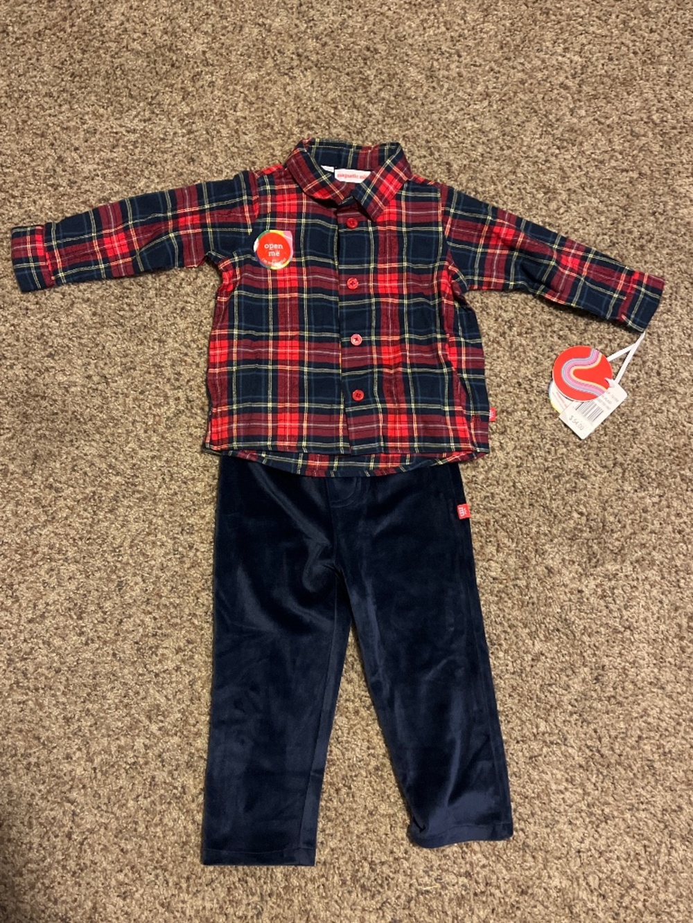 NWT Magnetic Me Flannel and Velvety Pant Outfit 12-18 Months